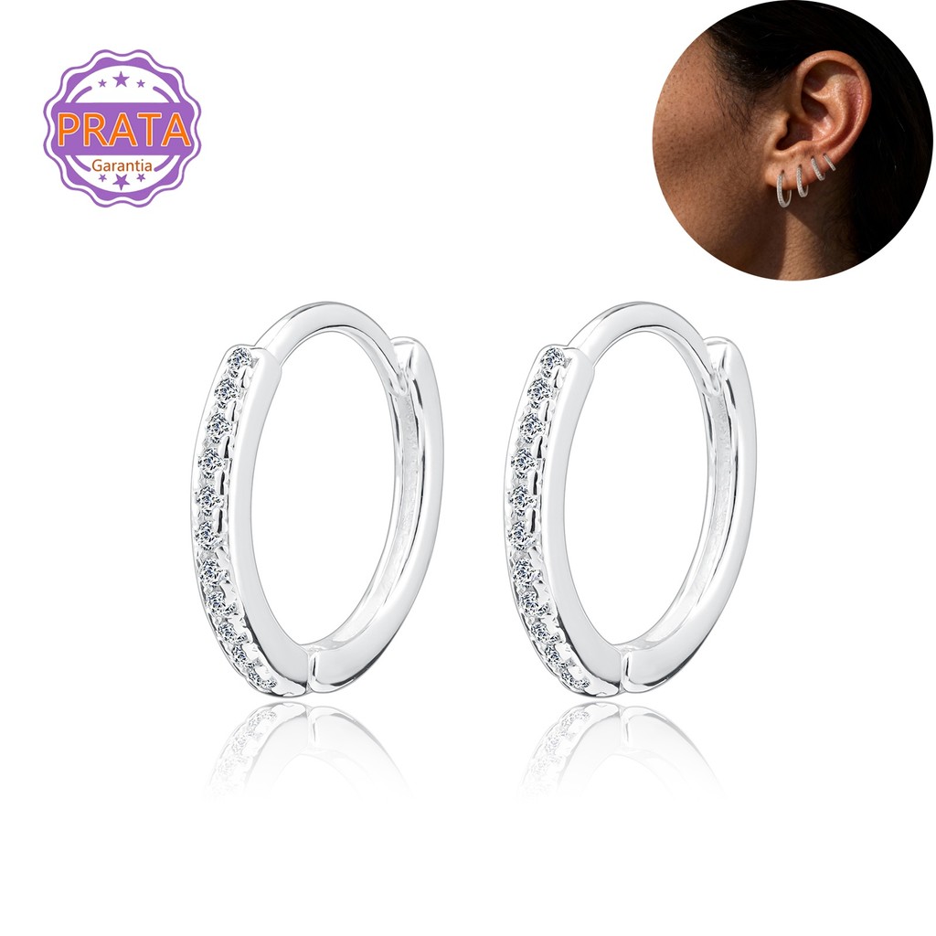 1 Par Brincos Prata 925 Zirconias Argola Click Cravejada em Diversos Tamanhos Femininos Elegantes Delicados Legítima em Oferta na Shopee