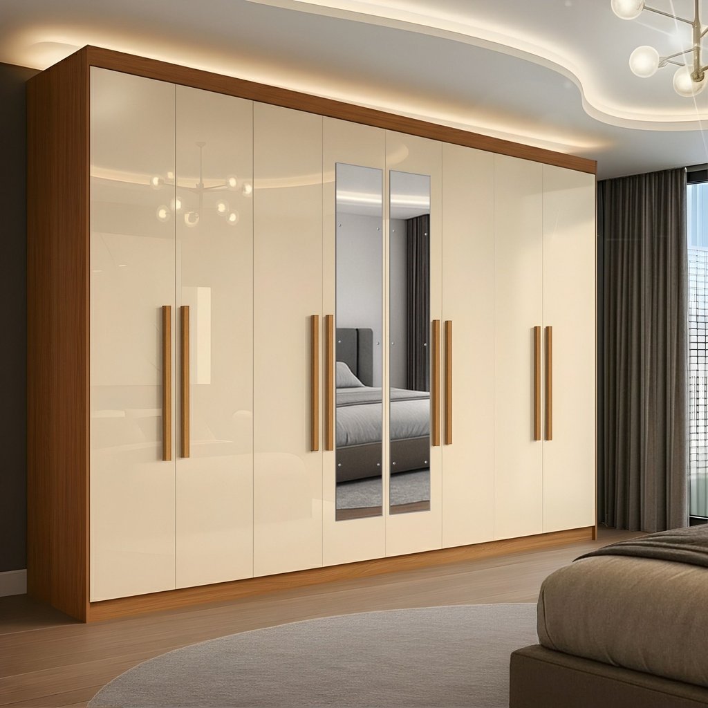 Guarda-roupa Casal com Espelho 8 Portas 4 Gavetas Paris  Cinamomo/Off White em Oferta na Shopee