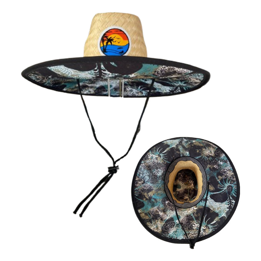 Chapeu De Praia Palha Estampado Masculino Feminino Aba Larga Surf Verão Proteção