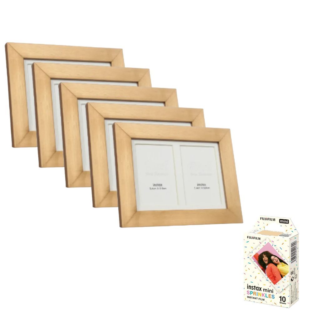 Kit 10 Filmes Instax Mini Sprinkles + 5 Porta Retrato Dourado
