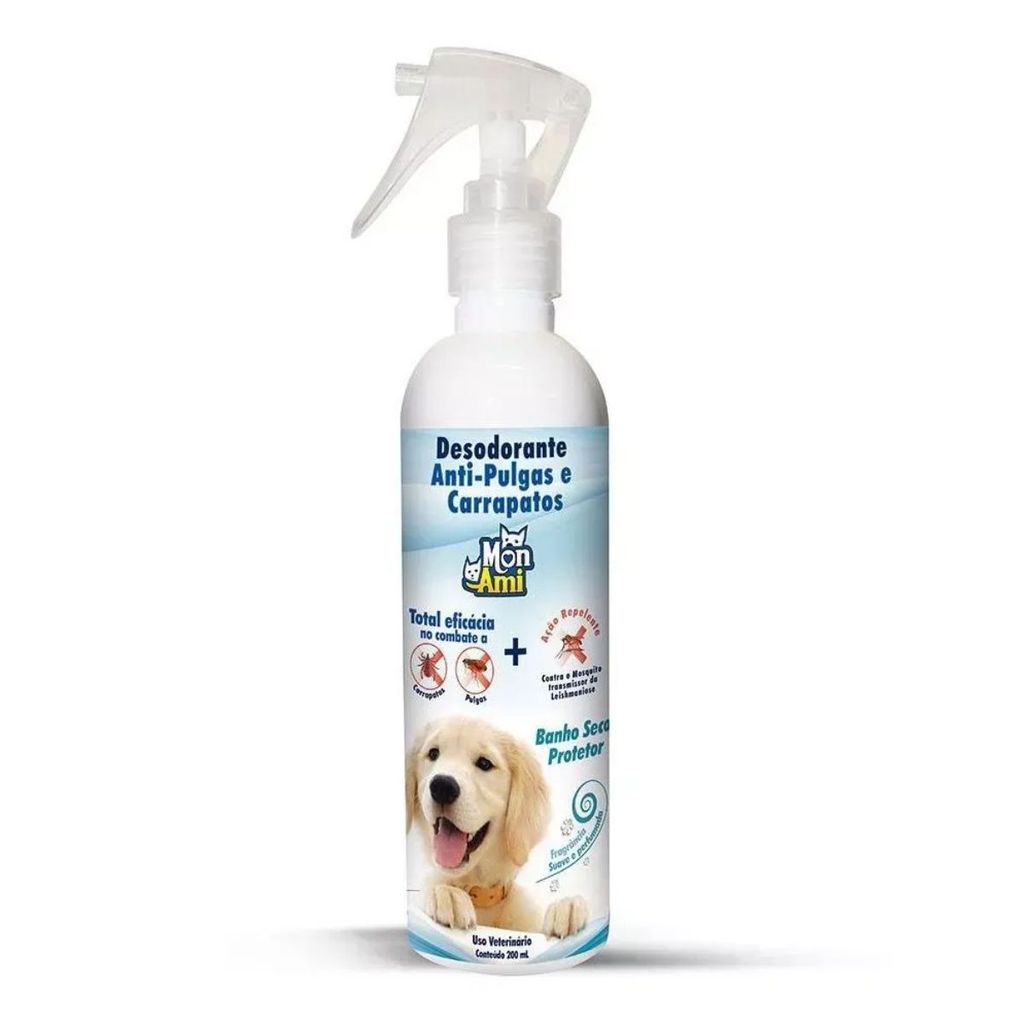 Desodorante Antipulgas e Carrapatos Cães 200ml - Mon Ami em Oferta na Shopee