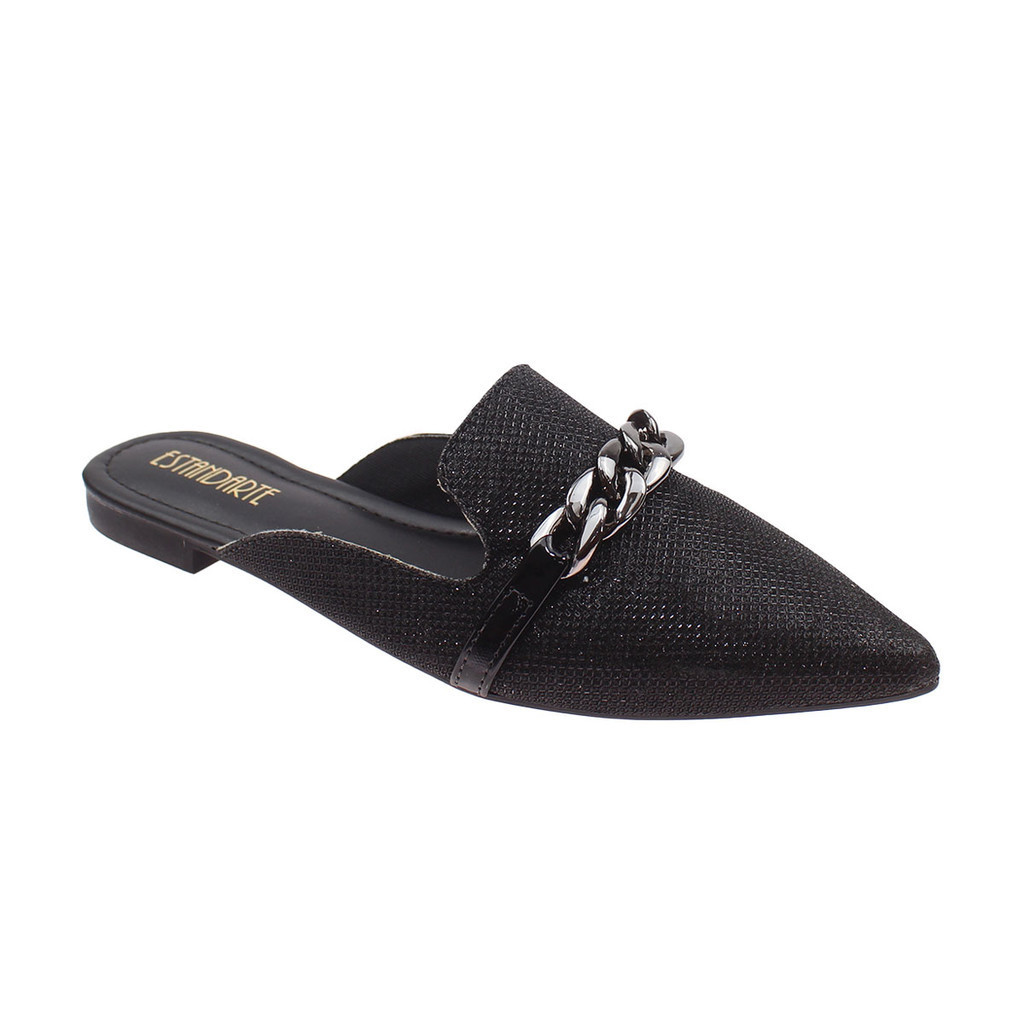 Sapatilha Feminina Mule com Glitter e Enfeite em Abs