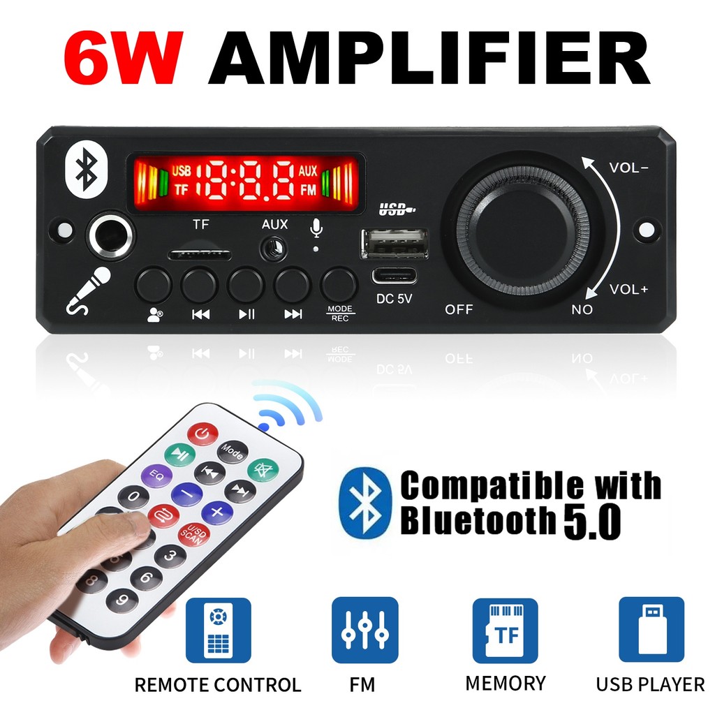 6W Amplifier DC 5V MP3 WMA Bluetooth 5.0 Audio Module USB TF FM Radio Wireless Receiver MP3 Player