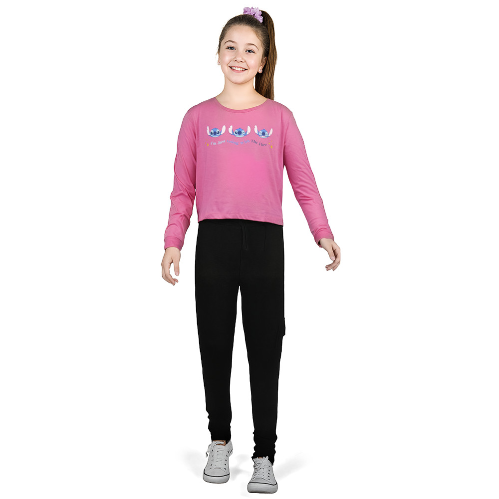 Blusa infantil manga longa cropped Lilo & Stitch Fakini