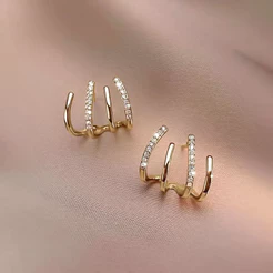 Brincos De Garra De 4 Pinos Inspirados Na Coreia : Detalhes De Diamante Em Micro-Pave , Luxo Atemporal Para Sofisticação