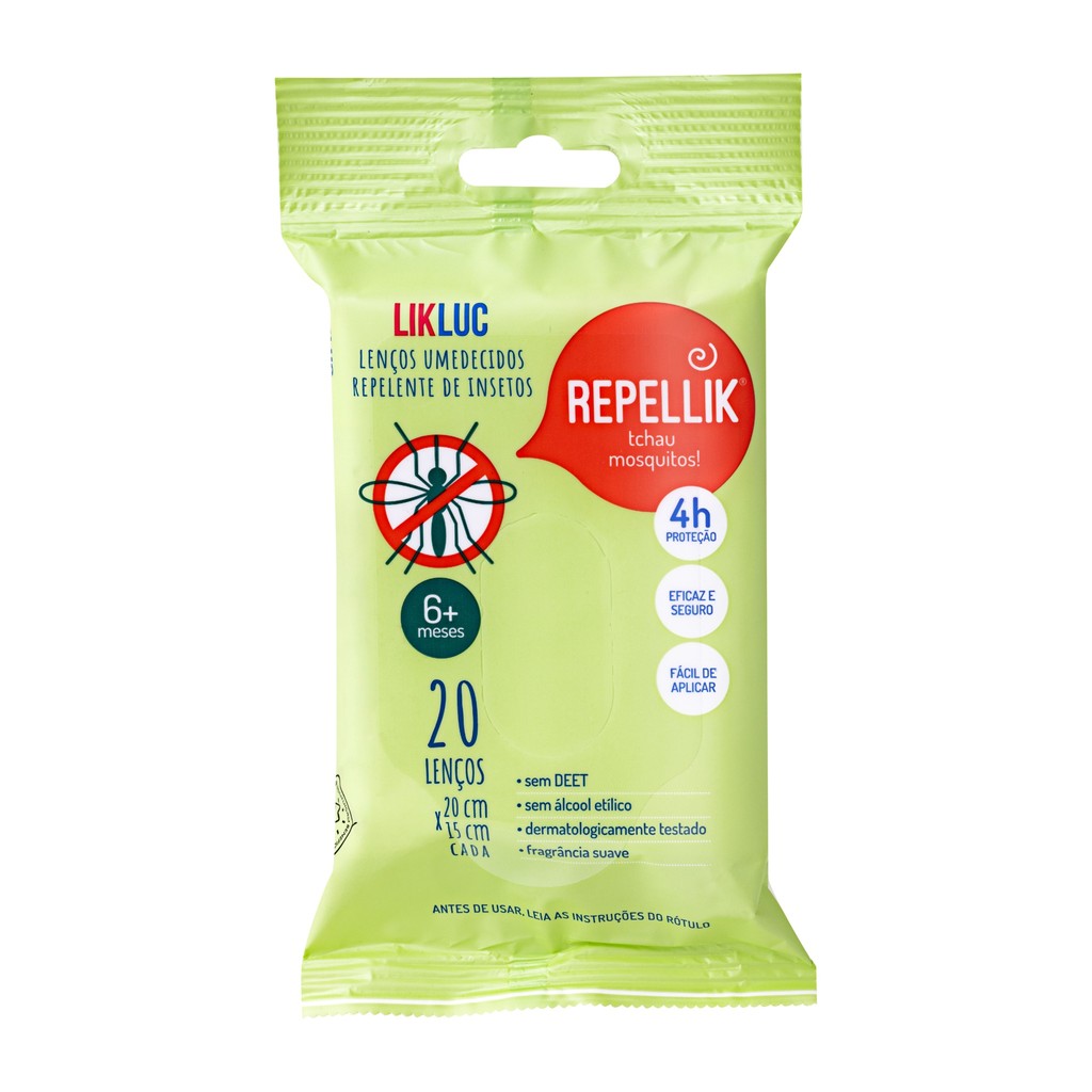 Lenco Repelente Infantil em Lenço Repellik 20 Unidades Proteção Contra Mosquito