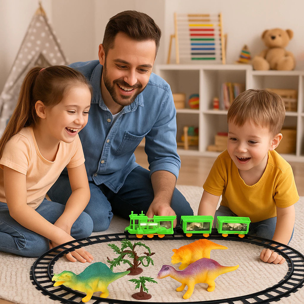 Brinquedo Trem Eletrico Locomotiva Trilho Pista Dinossauro Metro Vagao Luz Som Infantil Presente
