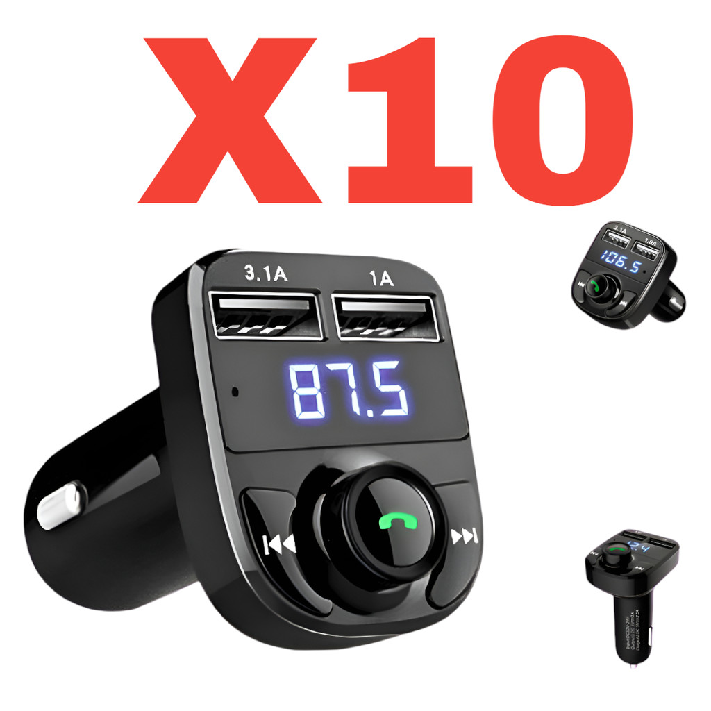 Kit Atacado 10 Pcs Adaptador Bluetooth Carro Universal Transmissor Carregador Automotivo
