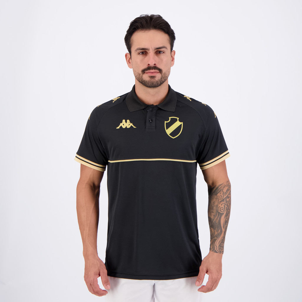 Polo Kappa Vasco Supporter Monochromatic Preta e Dourada