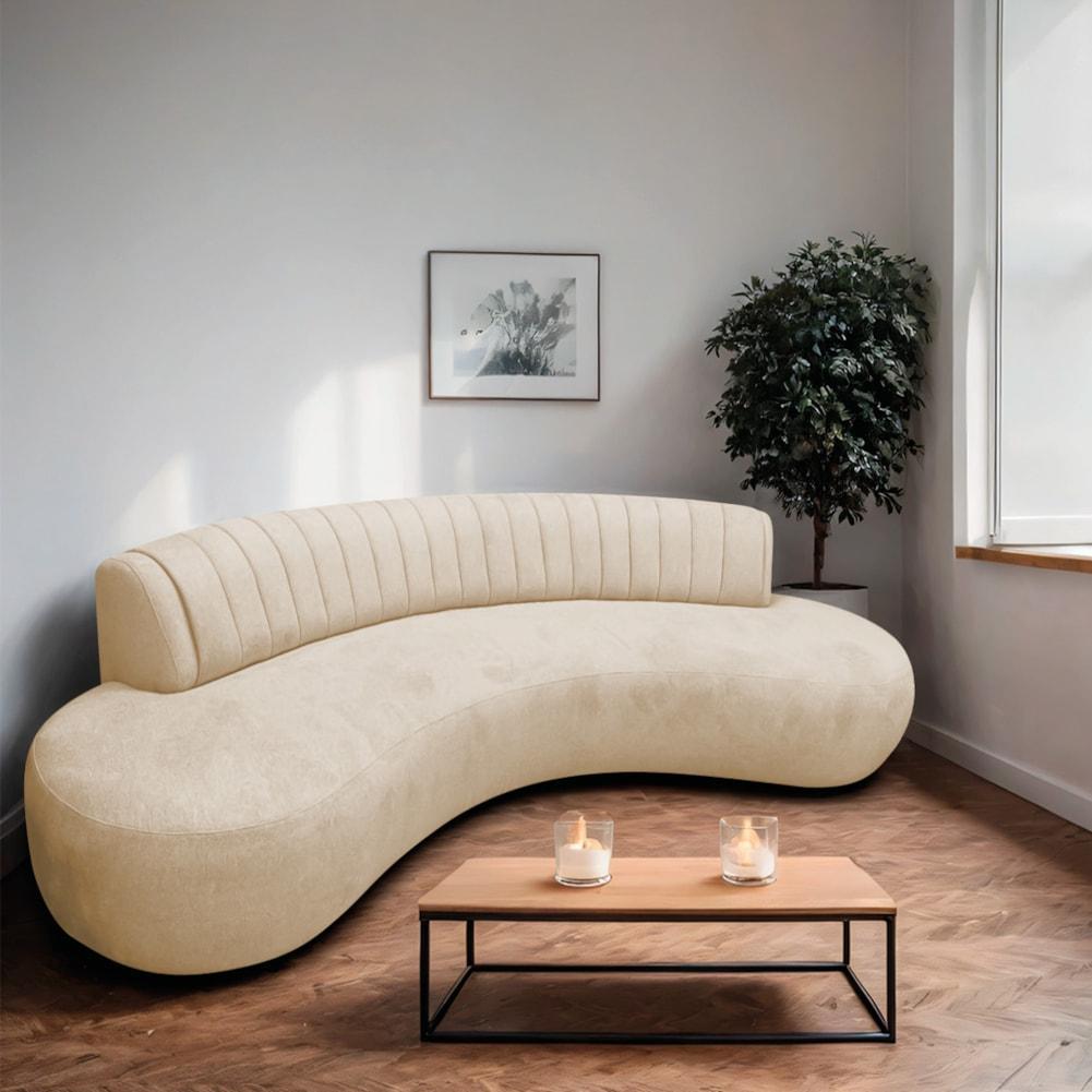 Divã Recamier Celeste Curvo Sala Estar Luxo 200cm Linho