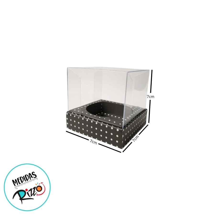 Caixa Mini Bolo M (7x7x7cm) Preto com Bolinhas Brancas - 10 unidades - Assk - Rizzo · foto 2