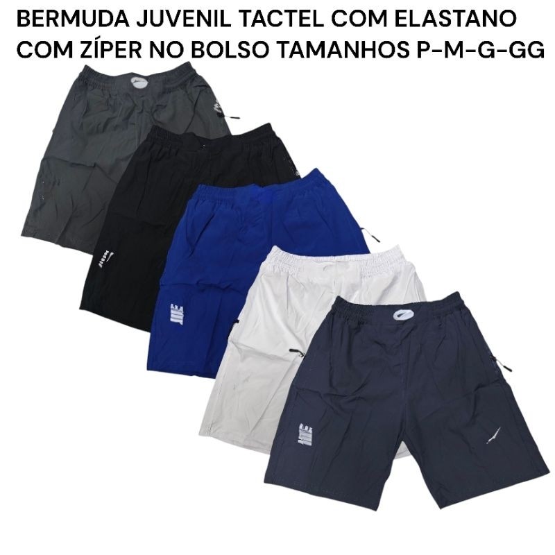 BERMUDAS ELASTANO JUVENIL e ADULTO  3 BOLSOS COM ZÍPER CORES VARIADAS VERÃO PRAIA em Oferta na Shopee