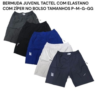 BERMUDAS ELASTANO JUVENIL e ADULTO  3 BOLSOS COM ZÍPER CORES VARIADAS VERÃO PRAIA em Oferta na Shopee