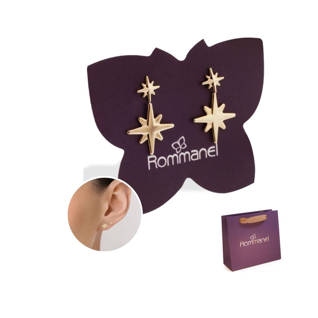Kit Brinco Estrelas Rommanel - 2 pares - Coleção Divina 527528 Sacola de brinde em Oferta na Shopee