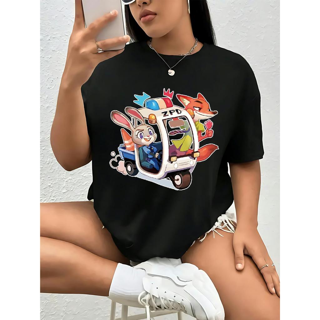 BR Moonlight Camiseta Feminina Plus Size Zootopia Nick Judy Hopps Car Oficial Fofa Divertida Confortável Verão