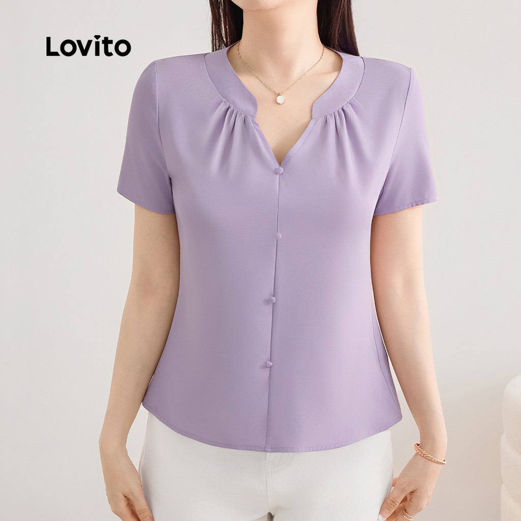 Lovito Elegante Blusa de Botões Gileteira Primavera/verão Roxa para Mulheres L143ED109 · foto 2
