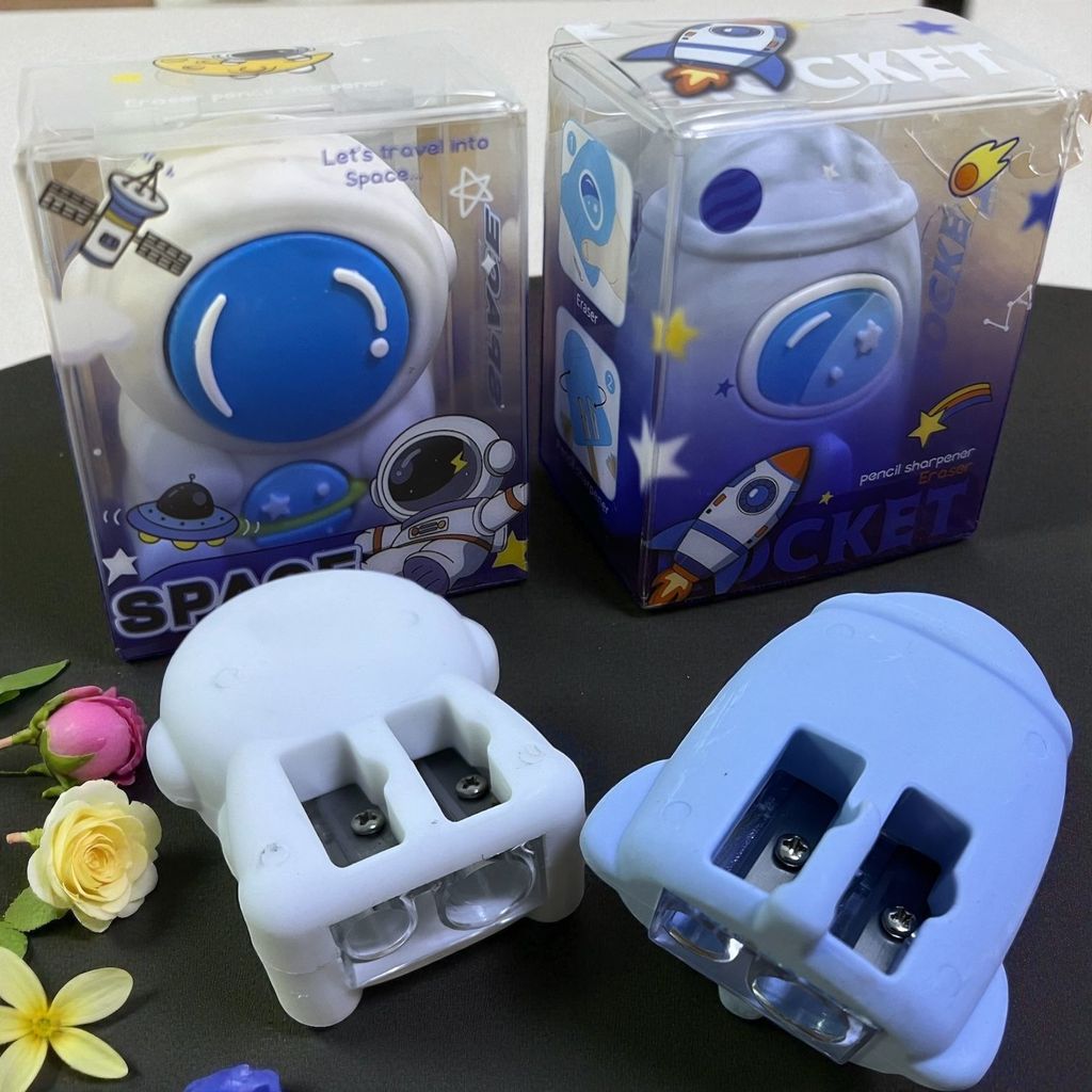 Kit 2 em 1 Borracha com Apontador Duplo Astronauta e Nave Espacial