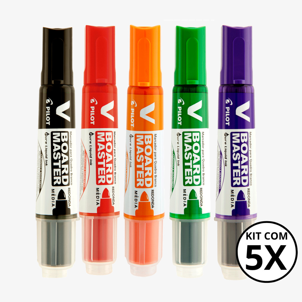 Kit Com 05 Marcadores Para Quadro Branco V Board Master - PILOT KIT:PT+VM+LJ+VD+VL em Oferta na Shopee