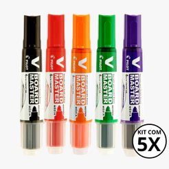 Kit Com 05 Marcadores Para Quadro Branco V Board Master - PILOT KIT:PT+VM+LJ+VD+VL