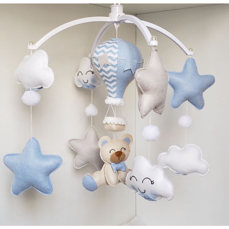 móbile musical ursinho/ursinha balão nuvem estrela berço bebe