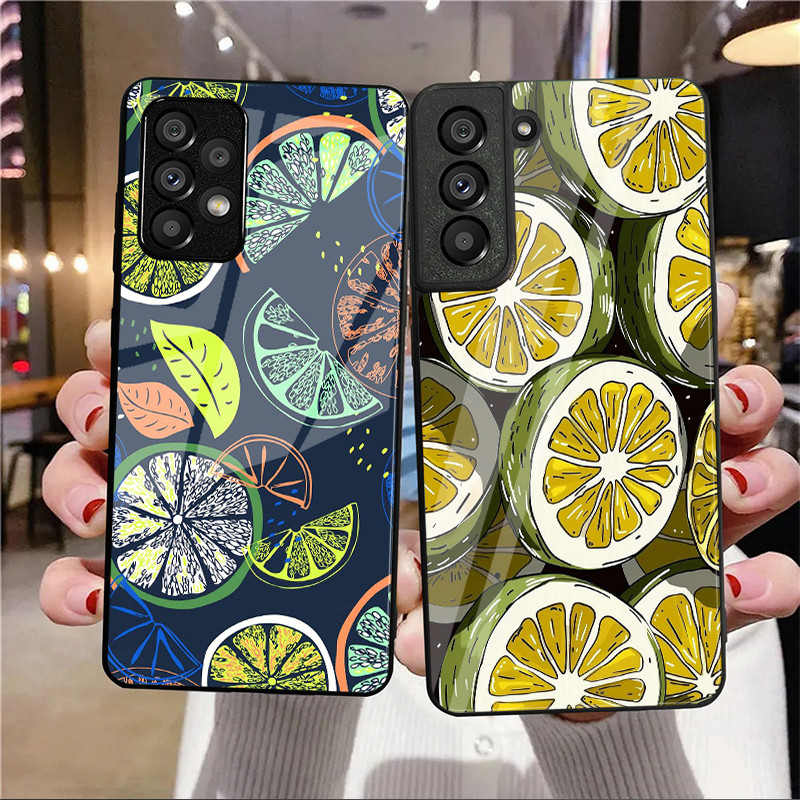 Limão Vidro Caso De Telefone Para Samsung Galaxy A14 A16 A30 A22 A32 A33 A15 A35 A42 A55 A56 4G A52 A53 A54 A70 A71 A72 