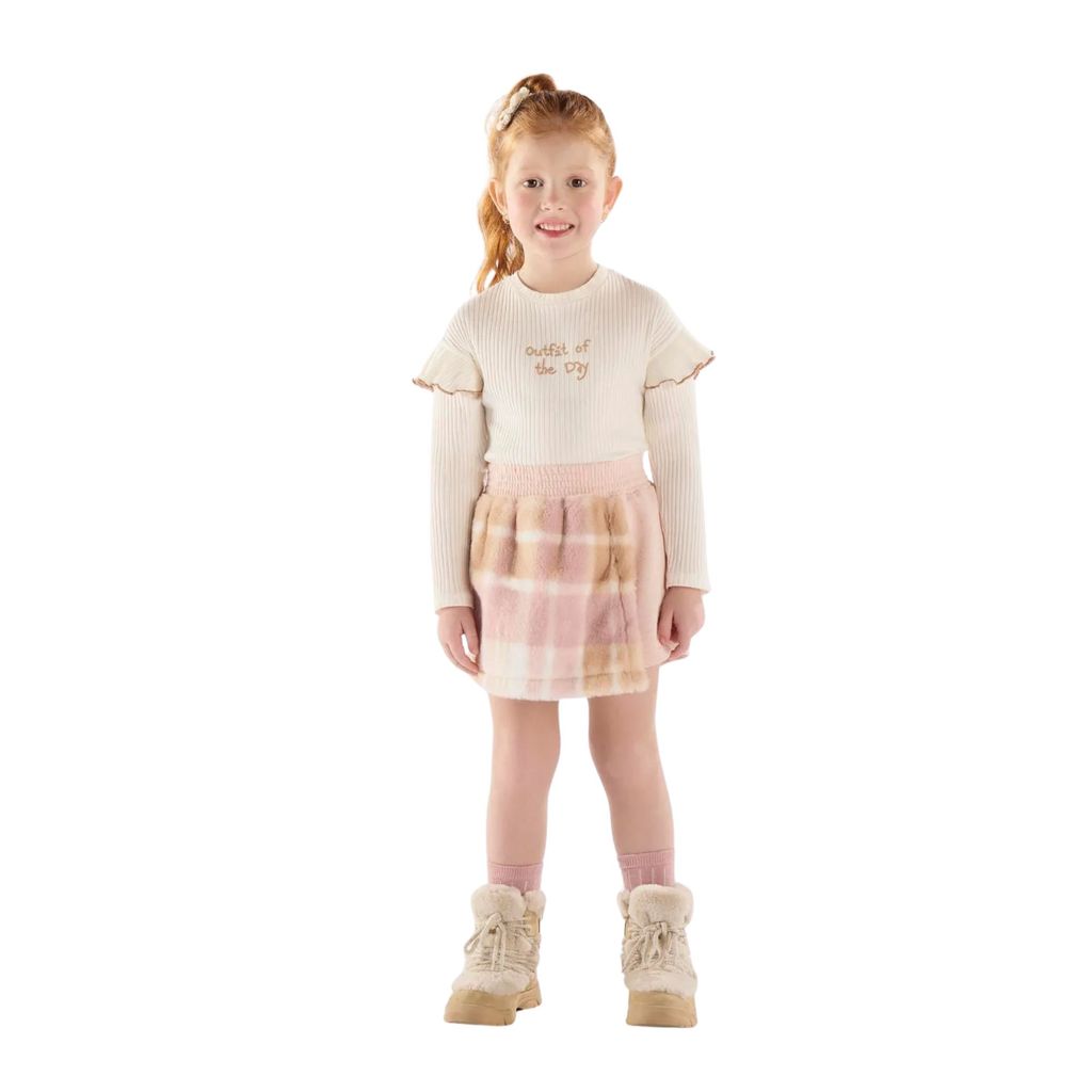 Conjunto Blusa Ribana e Short-Saia Moletom linho e Pelo sintético - Up Baby