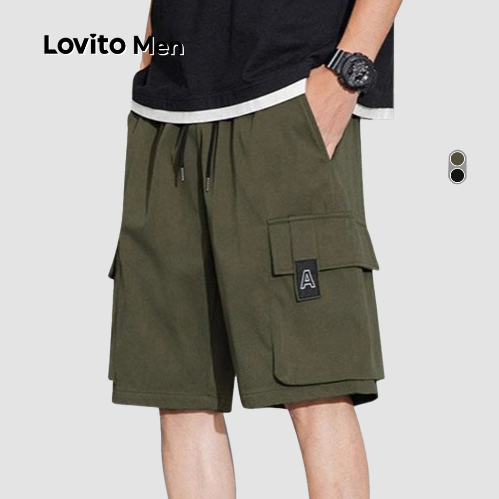 Lovito Men Shorts Casuais com Bolso Primavera/verão Verde Militar para Homens LNE122150 em Oferta na Shopee