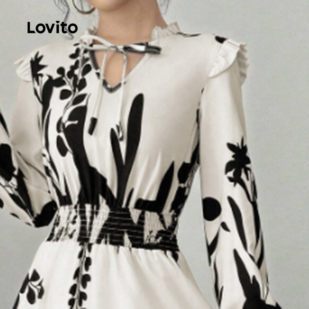 Detalhes do Lovito Refine Vestido de Renda Boho para Mulheres, Uso em Todas as Estações, Modelo LNE1131X072