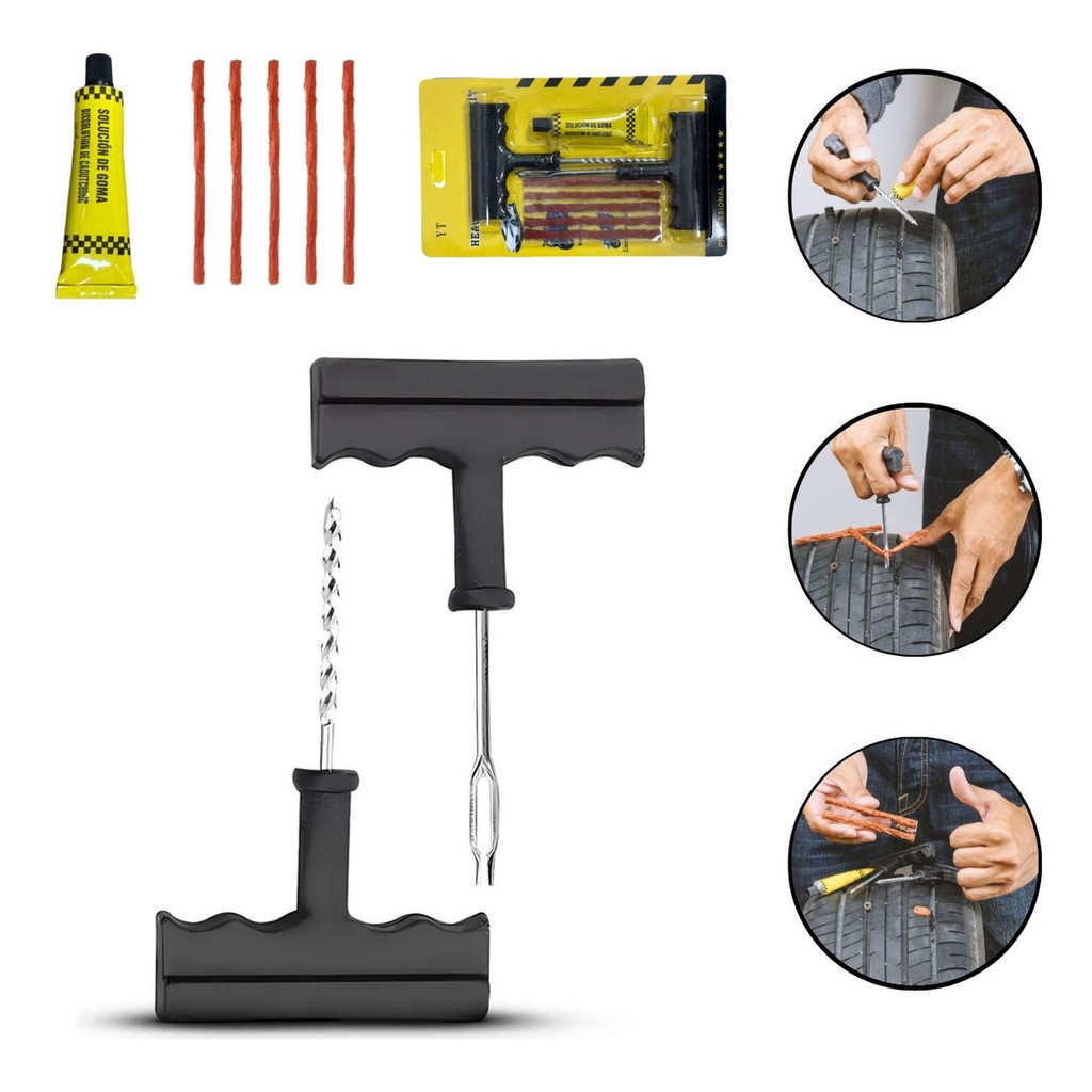 Kit Emergência Automotivo Reparo De Pneu 8 Peças Importway Ideal Para Carro Moto E Viagens