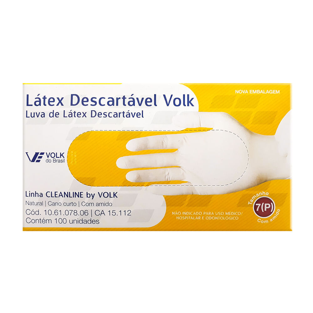 Luva de Látex Volk Descartável Natural Não Estéril com Amido Tamanho 7 (P) com 100 Unidades em Oferta na Shopee