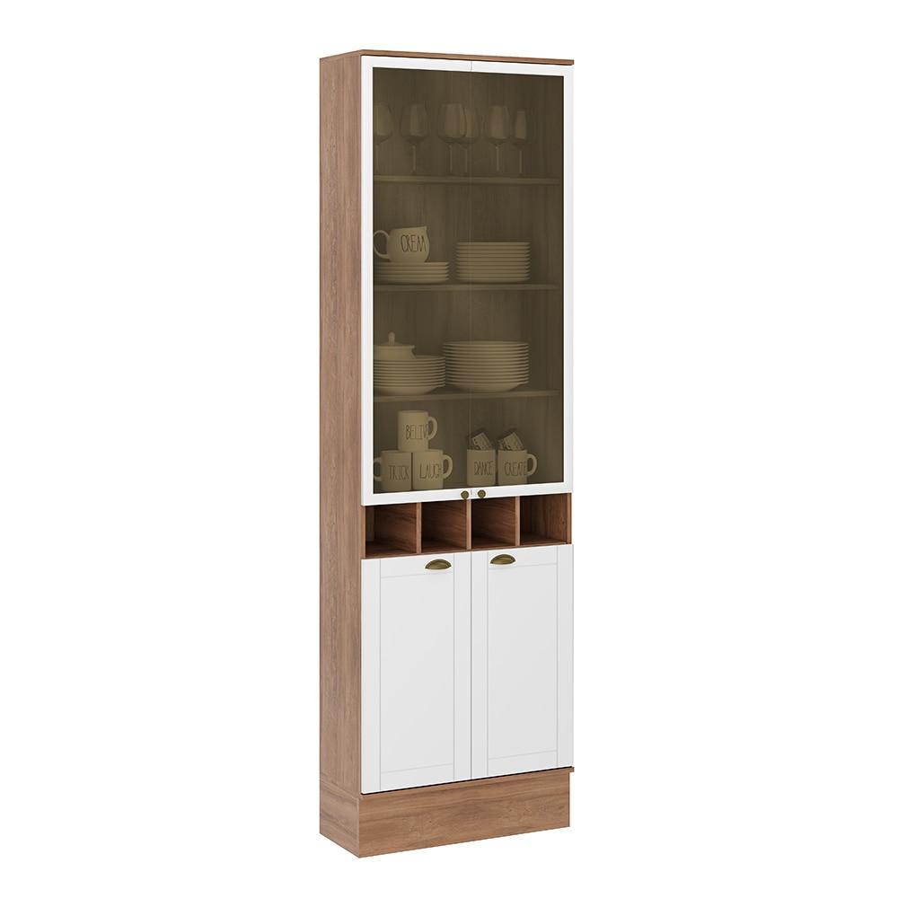 Cristaleira Carraro Bella Nogal Branco 70cm 4 Portas Vidro Reflecta Pés Reguláveis