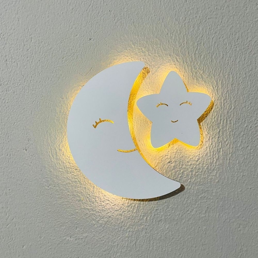 Luminária de Cabeceira infantil Lua e Estrela Abajur para Decoração Quarto Bebe