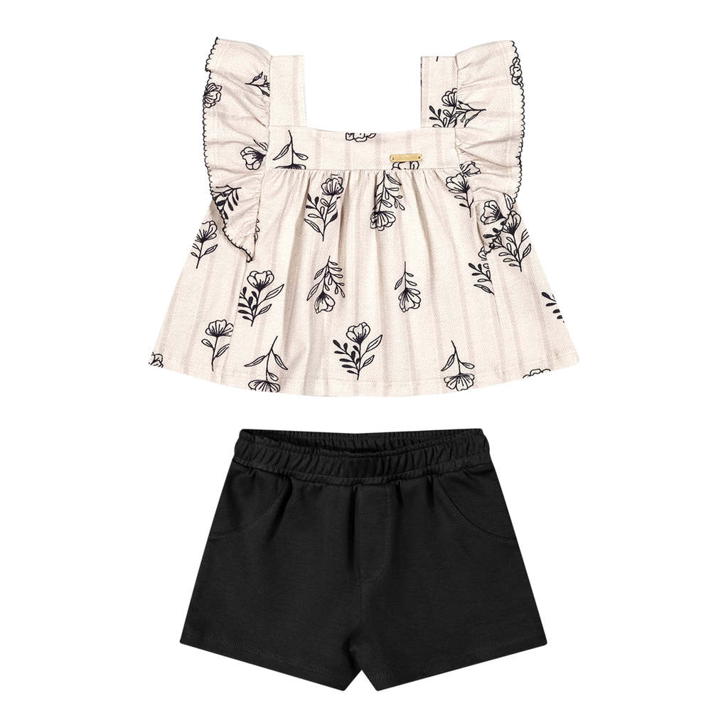 Conjunto Infantil Menina Floral Babados Colorittá Branco