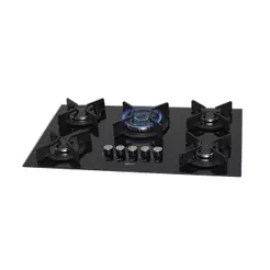 Cooktop 5 Bocas Fischer Infinity Trempe De Ferro Tripla Chama à Gás Mesa De Vidro Preto Bivolt