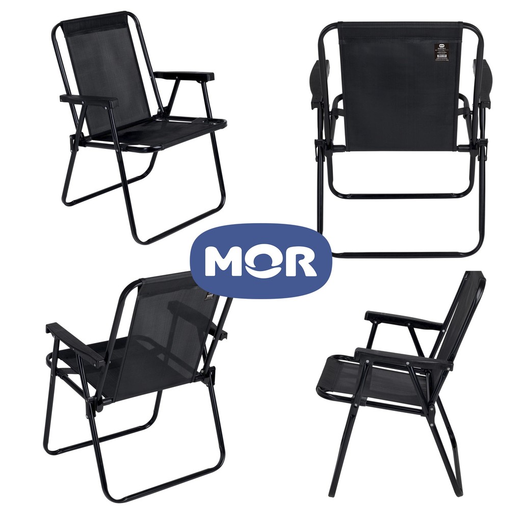 Cadeira de Praia Alta Mor Preta ou Xadrez Dobrável Aço até 110kg Kit 1 ou 2 Piscina Pesca Camping