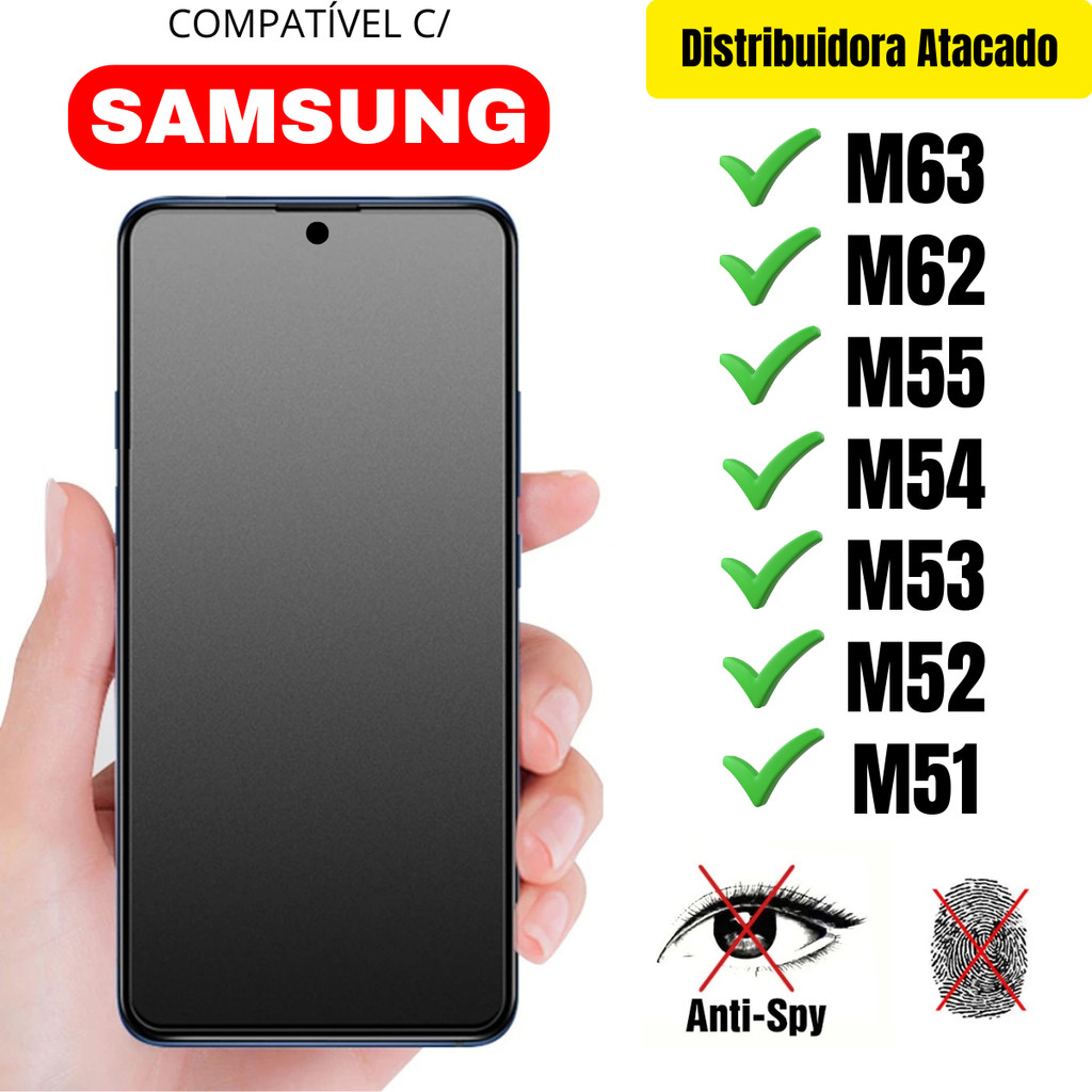 Película Cerâmica Privacidade Fosca 3D P/ Samsung M63 / M62 / M55 / M54 / M53 / M52 / M51 Matte AntiSpy