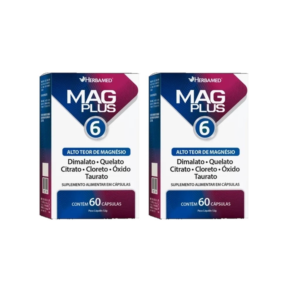Kit 2 Mag Plus 6 Alto Teor De Magnésio 60 Cápsulas Herbamed em Oferta na Shopee