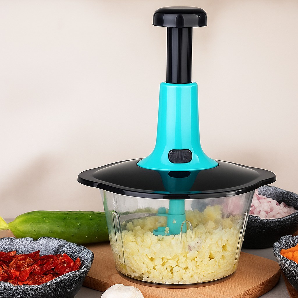 Novo - Triturador e Processador De Alimentos Manual ABS e PP Com 3 Lâminas Aço Inóx 1,5L.