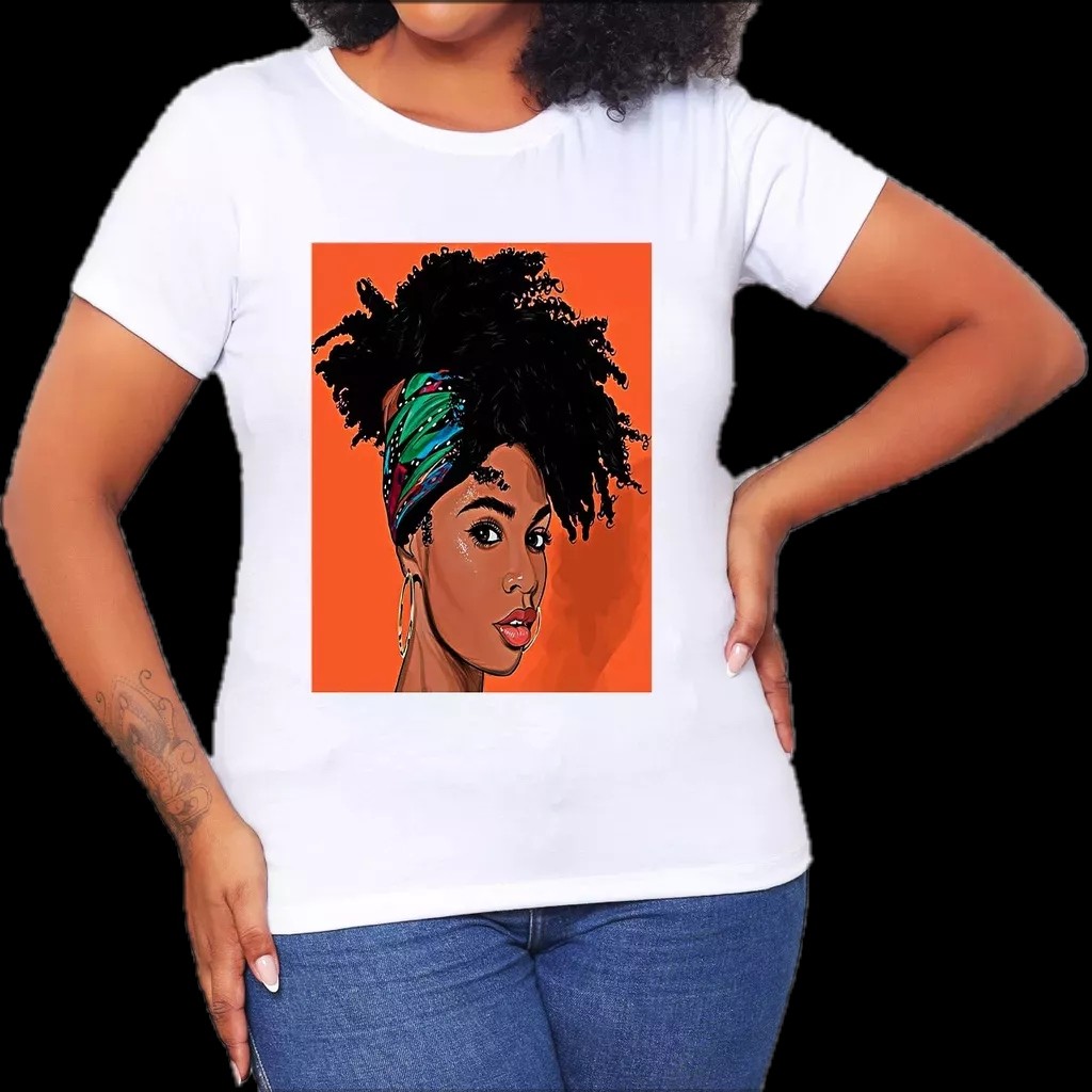 Tshirt Feminina Estampada Beleza Negra Lançamento Camiseta 100% Algodão Camisetão Solta Plus Size Camiseta - Estampaê