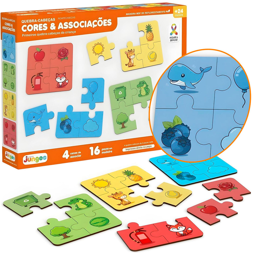 Quebra Cabeça Cores 16 Peças Puzzle Madeira MDF Educativo Infantil Pedagógico Jogo