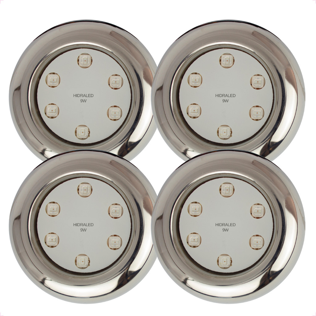 Kit 4 Refletores Led 9w RGB Inox S para Iluminação Piscina