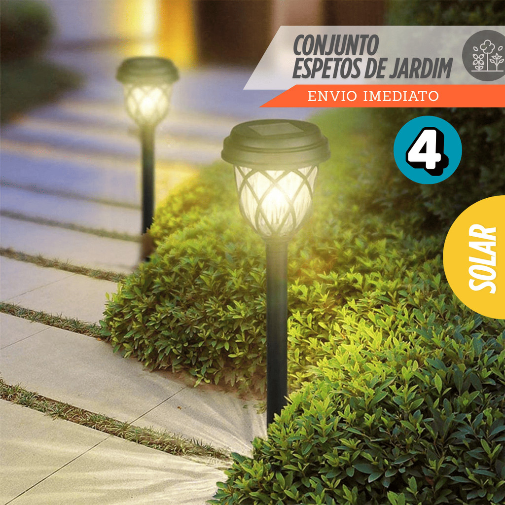 Kit 4-12 Luminaria Solar Espeto de Jardim Led Decoração Cazinha Recarregavel no Sol