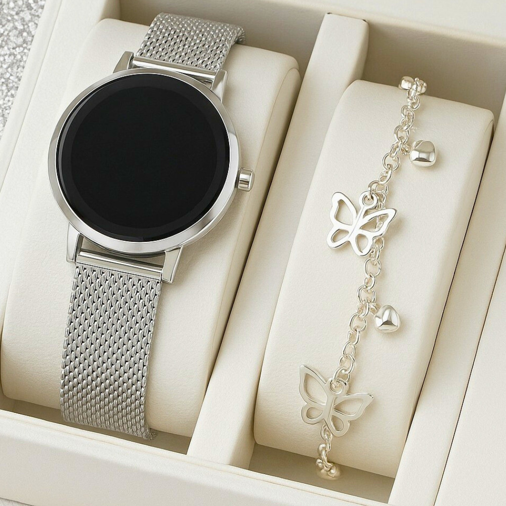 Relógio Elegante Redondo Feminino Analógico De Quartzo Com Pulseira Da Moda Aço Inoxidável