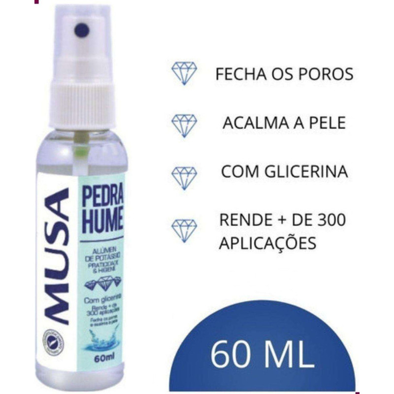 Pedra Hume Spray Musa 60ml c/ Glicerina Adstringente Cicatrizante Pos Depilacao Pos Barba