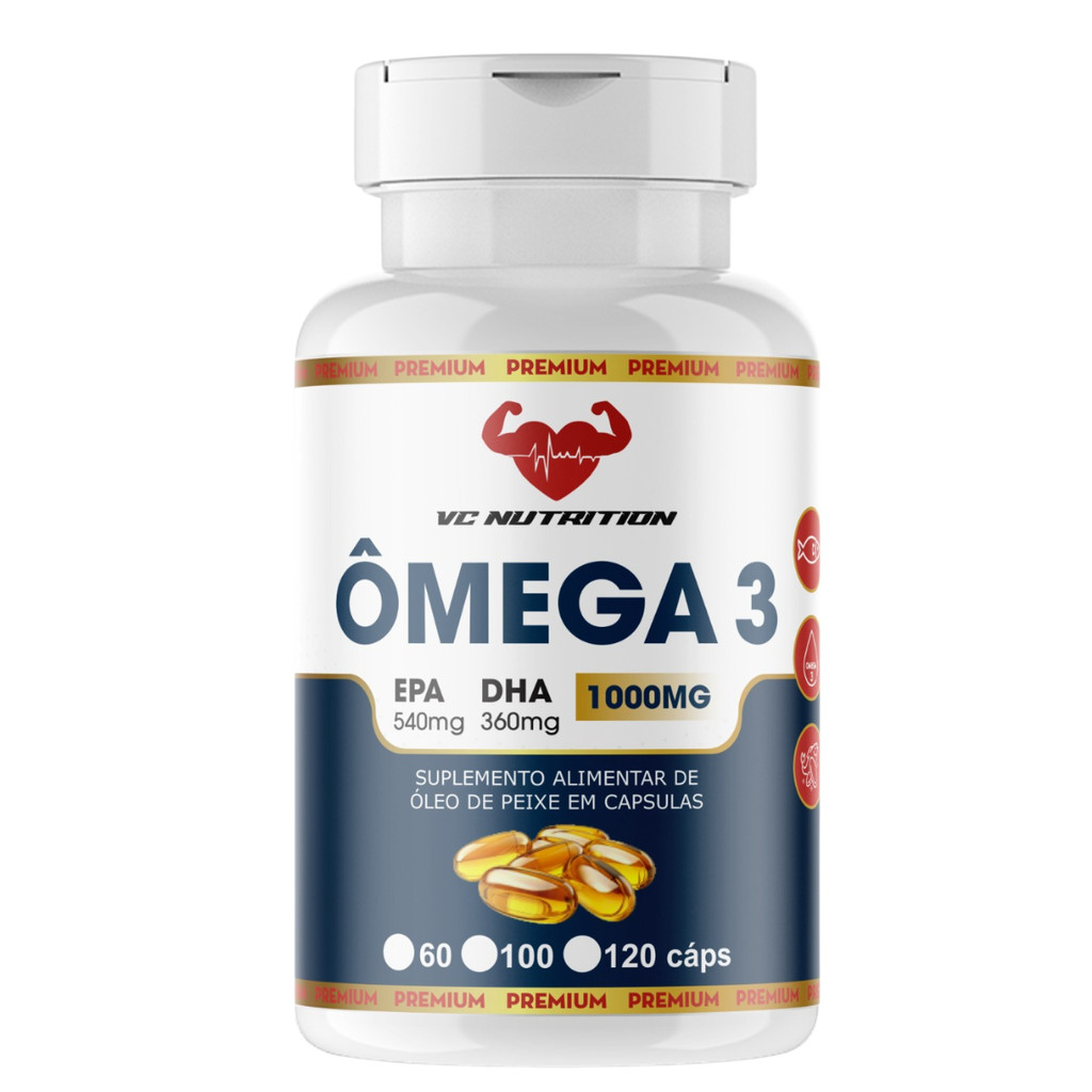 Ômega 3 EPA 540 mg DHA 360 mg – 120 cáps, óleo de peixe puro,