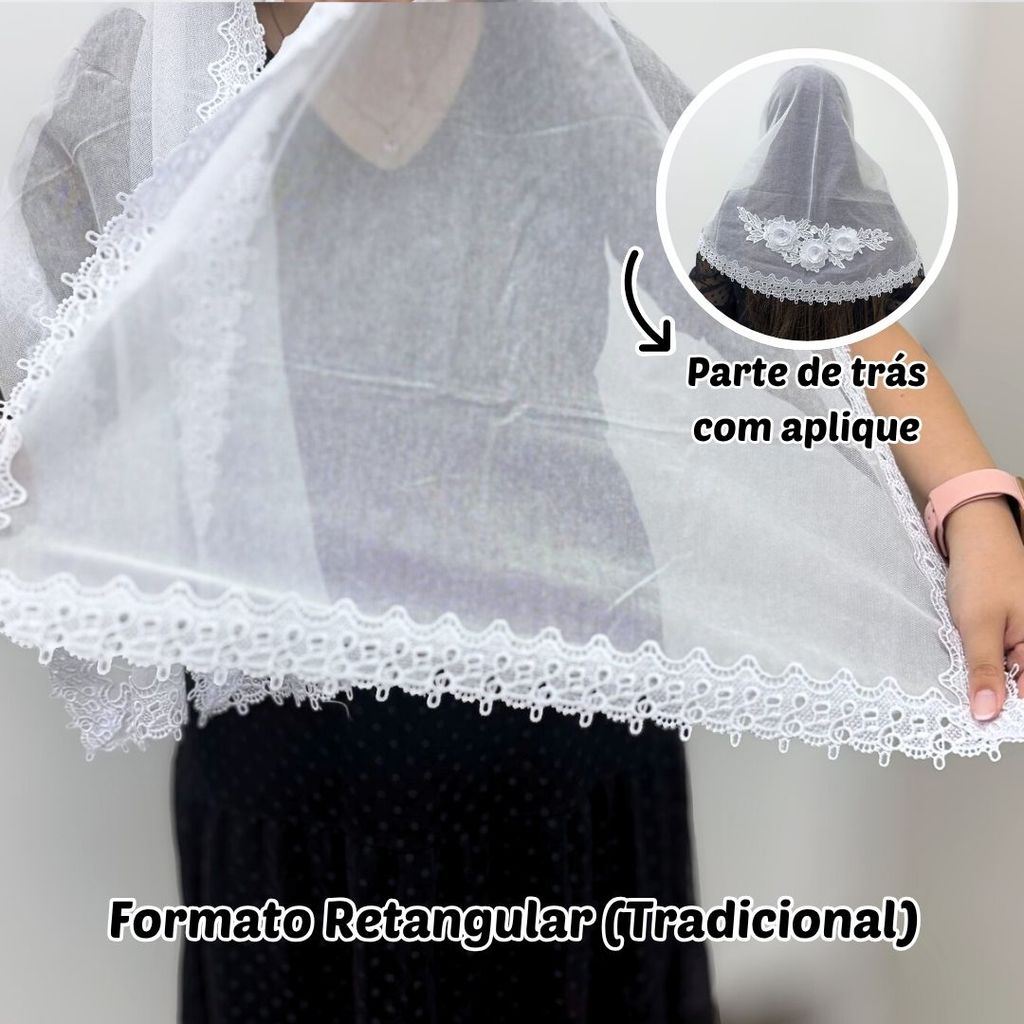 Véu Ccb Congregação Cristã Adulto Com Renda Musical e Aplique Floral 3D Organista (Isadora)