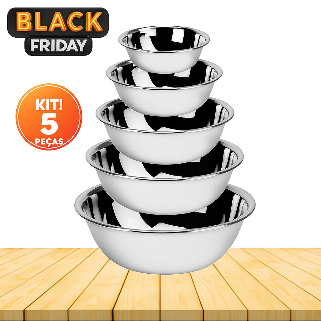 Kit 5 Tigelas De Aço Inox Multiuso – Bowl Premium Saladeiras em Oferta na Shopee