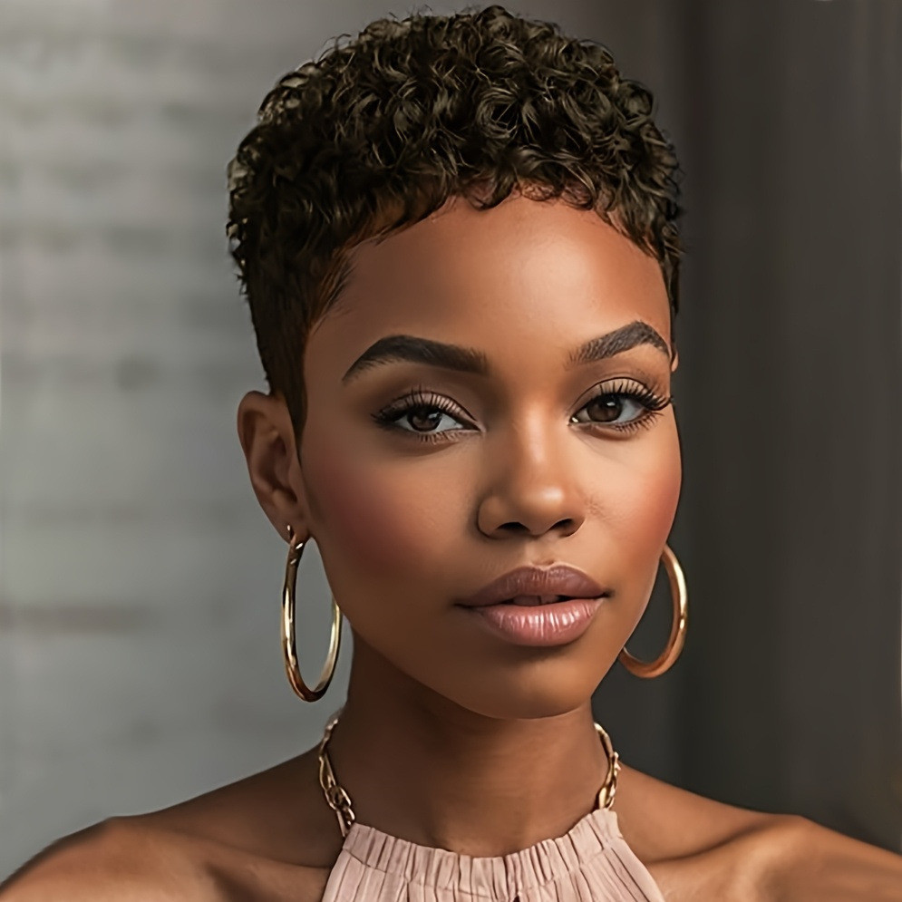 [Exclusivo sem cuidados] peruca preta moda feminina cabelo curto encaracolado fibra química arnês fornecimento direto da
