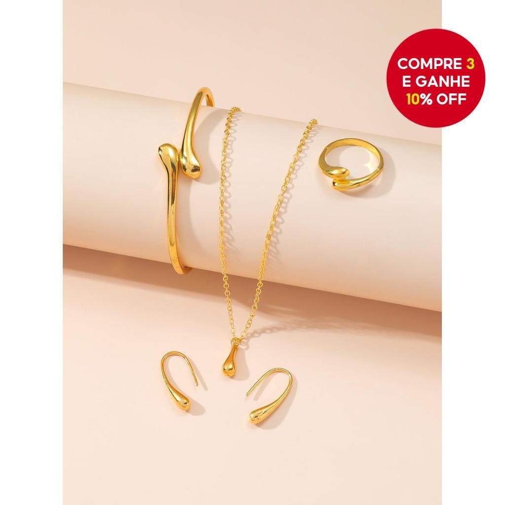Conjunto De Joias Banhadas A Ouro Feminino-4 Peças De Anel De Gota De Água , Colar , Brincos , Pulseira Presente Elegant