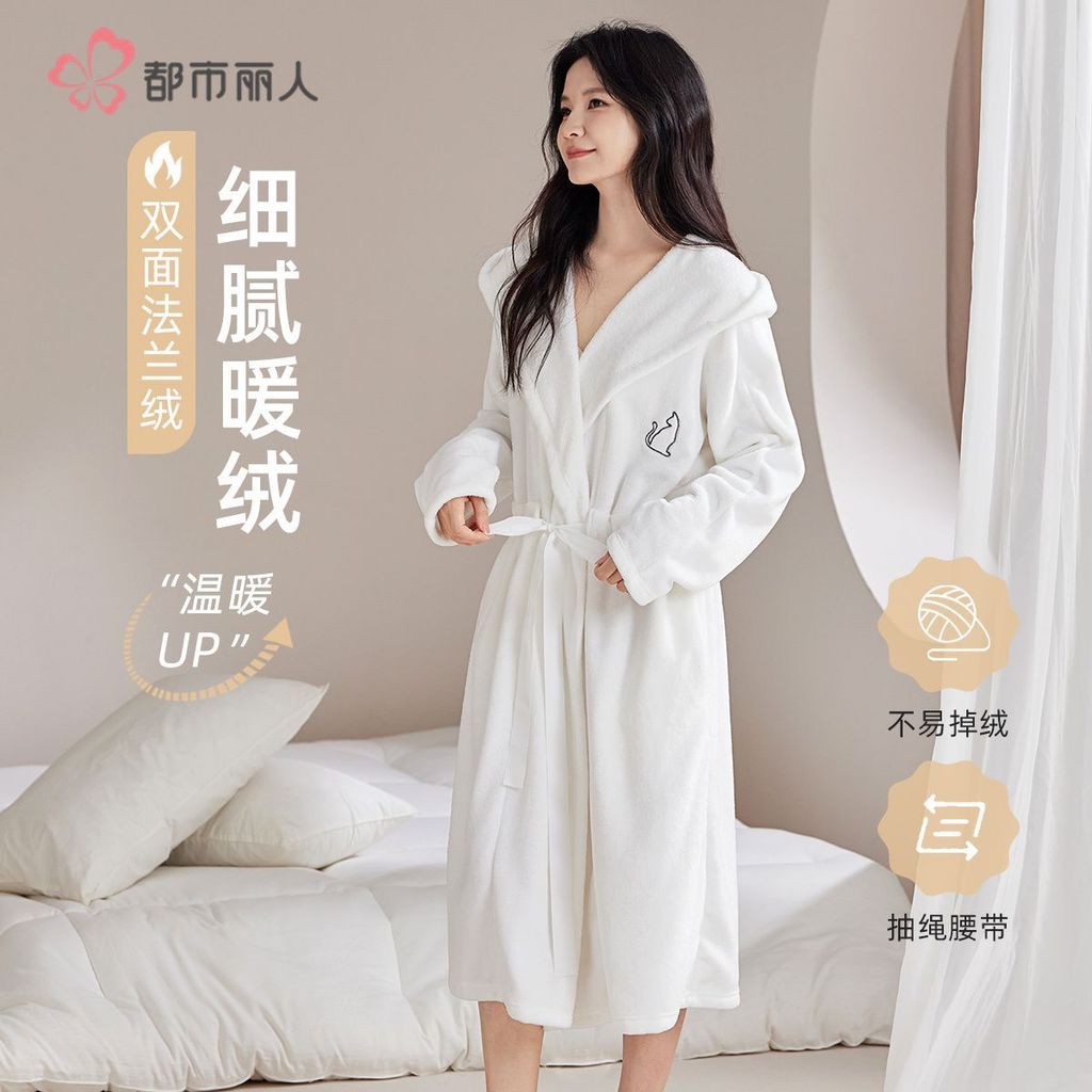 Beleza urbana [flanela dupla face] camisola feminina forro de lã de inverno engrossado quente Homewear pijamas femininos